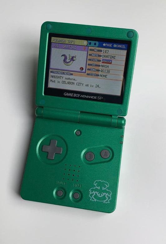 Venusaur Pokemon Nintendo GBA SP Console Refurbished Game Boy GameBoy Advance SP Green Brighter Backlit IPS v2 x10 Level Screen.