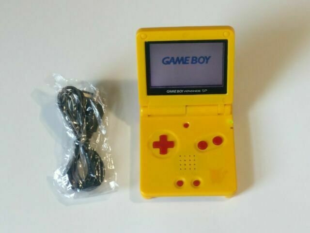 Pikachu Pokemon GBA SP Console Refurbished Nintendo Game Boy GameBoy Advance SP Yellow Original AGS-001 Front-Lit Screen, Larger 900mAh Battery AGS-001. Boxed & Charger.