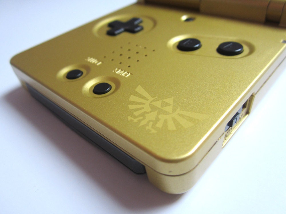 Zelda Gold Triforce GBA SP Console Refurbished Nintendo Game Boy GameBoy Advance SP Brighter Backlit IPS v2 x10 Level Screen.