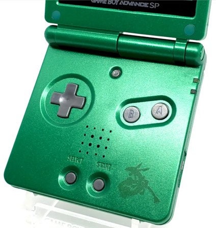 Rayquaza Pokemon Nintendo GBA SP Console Refurbished Game Boy GameBoy Advance SP Green Brighter Backlit IPS v2 x10 Level Screen, 900mAh Battery, Boxed & Charger.