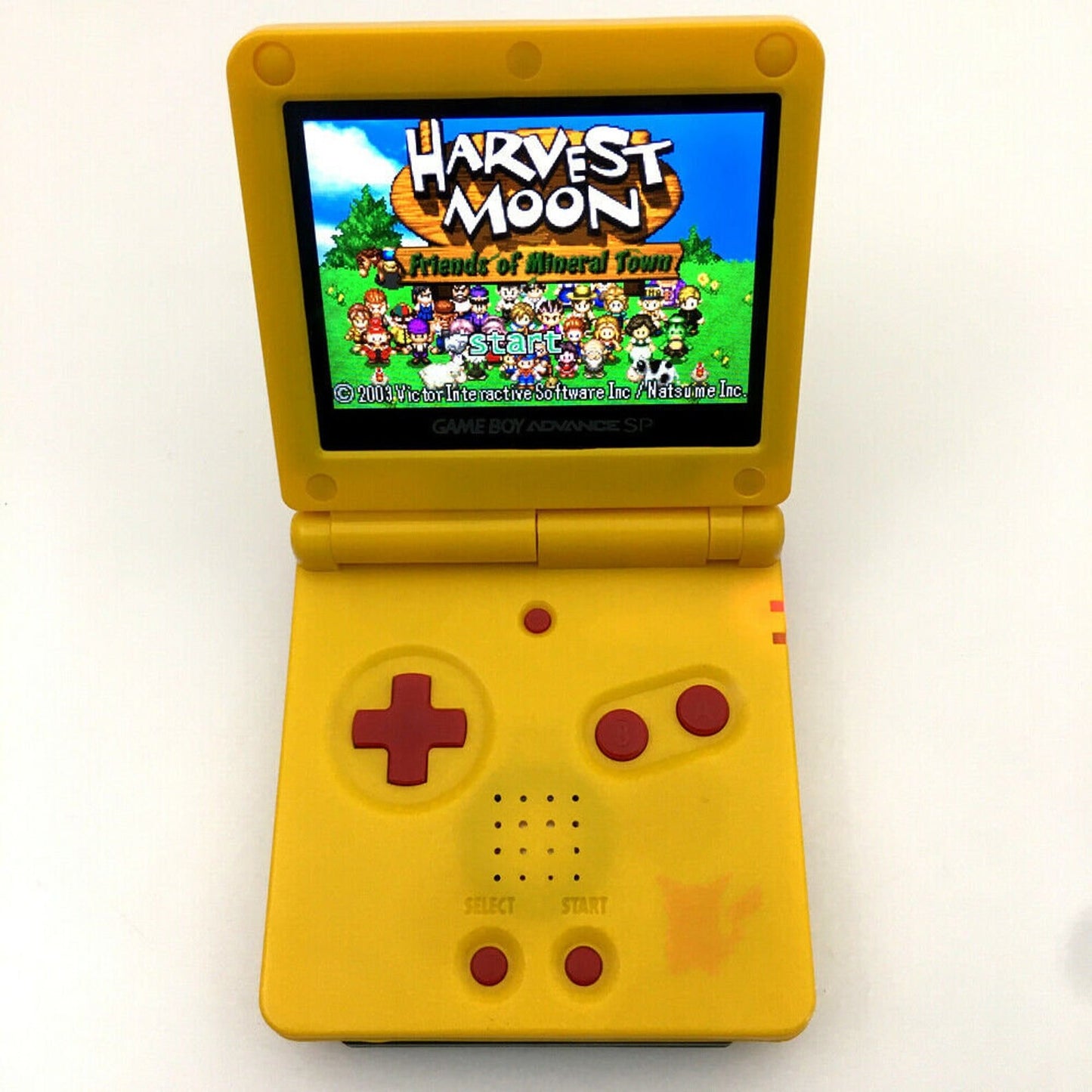 Pikachu Pokemon Nintendo Game Boy GBA SP Console GameBoy Advance SP Brighter Backlit IPS v2 x10 Level Screen, 900mAh Battery, Boxed & Charger.