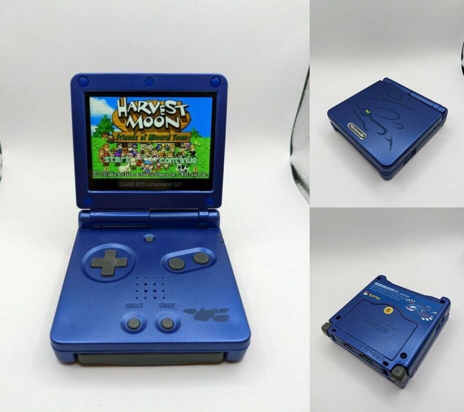 Kyogre Pokemon GBA SP Console Refurbished Nintendo Game Boy GameBoy Advance SP Brighter Backlit IPS v2 x10 Level Screen.