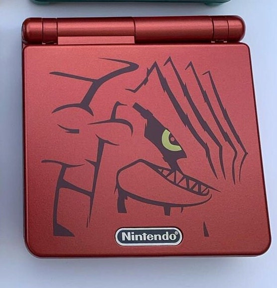 Groudon Pokemon Red Refurbished Nintendo Game Boy Advance SP GBA SP GameBoy Console Front-Lit Original AGS-001 Screen, Larger 900mAh Battery, Boxed & Charger.