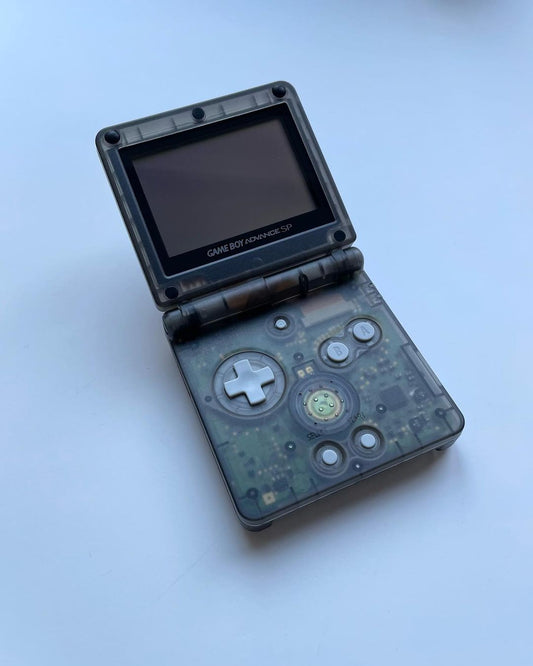 Clear Black GBA SP Console Refurbished Nintendo GameBoy Game Boy Advance SP Original Front-Lit AGS-001 Screen, Larger 900mAh Battery, Boxed & Charger.