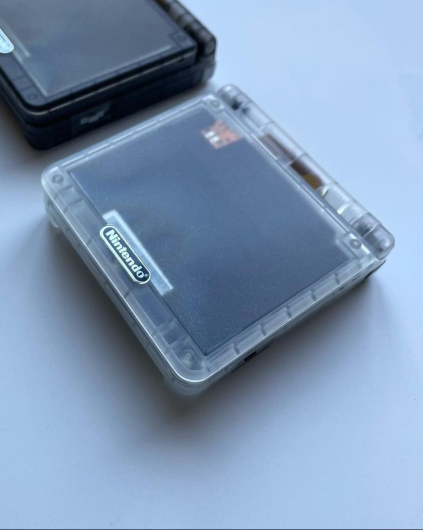 Clear GBA SP Console Refurbished Nintendo GameBoy Game Boy Advance SP Original Front-Lit AGS-001 Screen, Larger 900mAh Battery, Boxed & Charger.