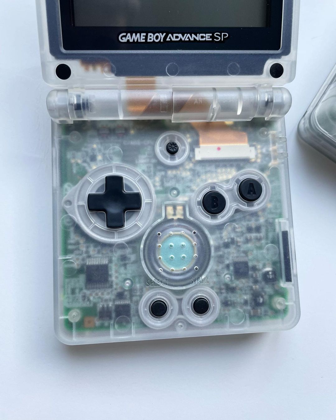 Clear GBA SP Console Refurbished Nintendo GameBoy Game Boy Advance SP Original Front-Lit AGS-001 Screen, Larger 900mAh Battery, Boxed & Charger.
