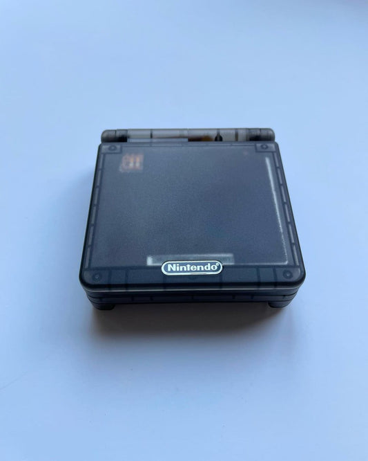 Clear Black GBA SP Console Refurbished Nintendo GameBoy Game Boy Advance SP Original Front-Lit AGS-001 Screen, Larger 900mAh Battery, Boxed & Charger.
