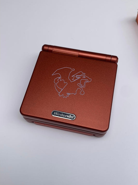 Charizard Pokemon Nintendo GBA SP Console Refurbished Game Boy GameBoy Advance SP Red Brighter Backlit IPS v2 x10 Level Screen.