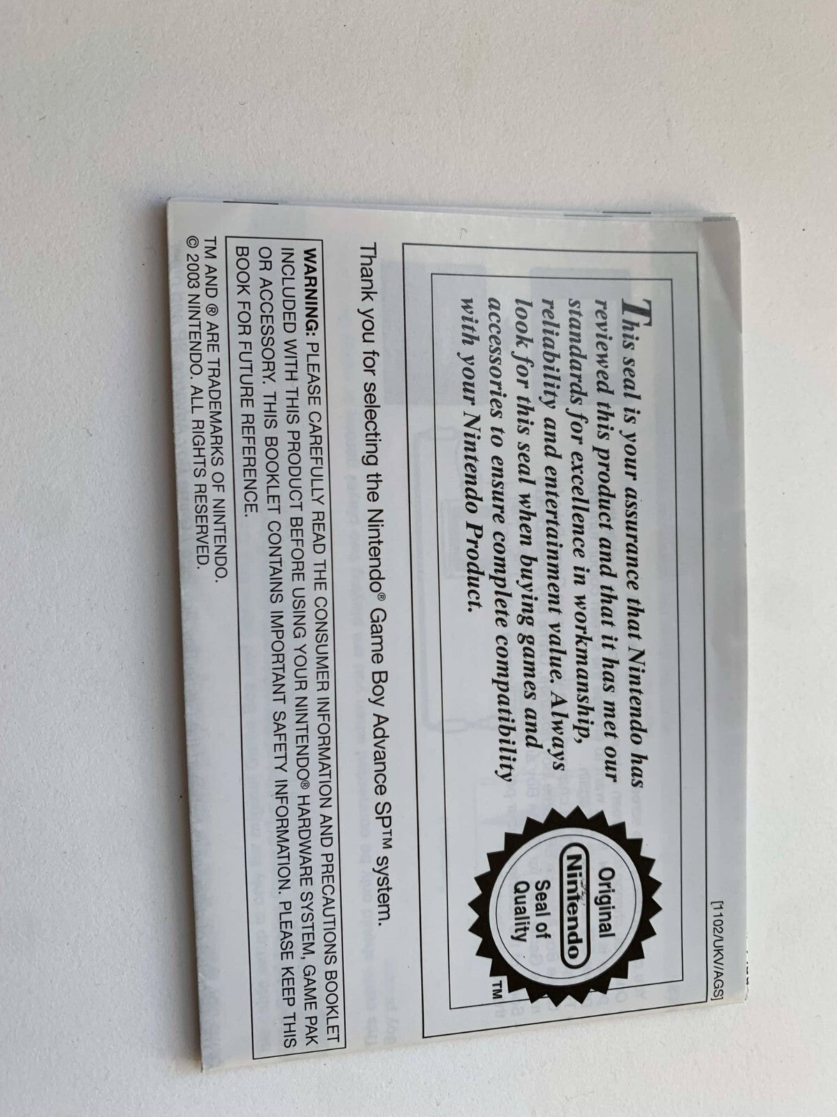 GBA SP Game Boy Advance SP System Instruction Booklet Book Manual English