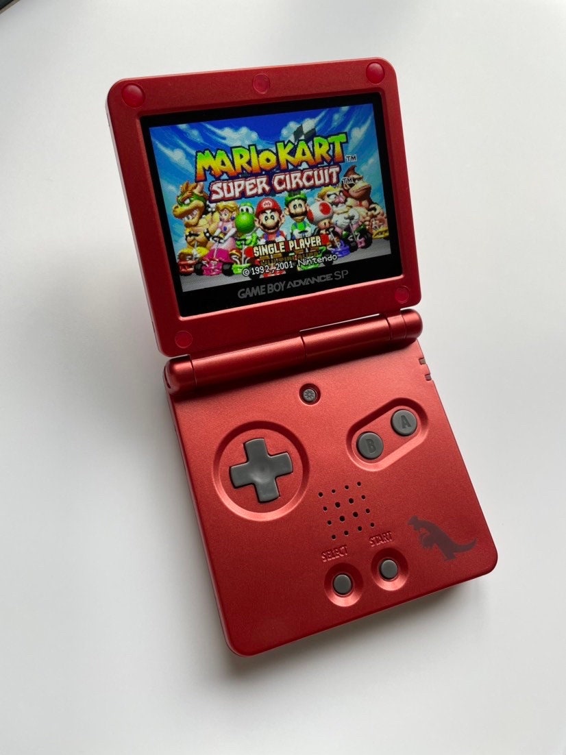 Groudon Pokemon GBA SP Console Refurbished Nintendo Game Boy GameBoy Advance SP Red Brighter Backlit IPS v2 x10 Level Screen, 900mAh Battery, Boxed & Charger.